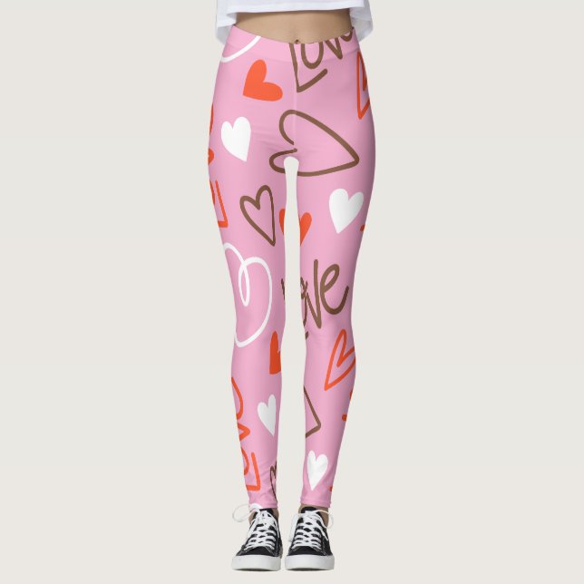 Coeurs d'amour scribblés Leggings (Devant)