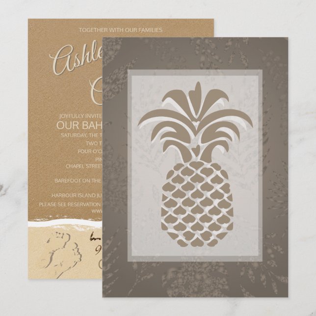 Coeurs d'ananas tropicaux Invitations de mariage (Devant / Derrière)