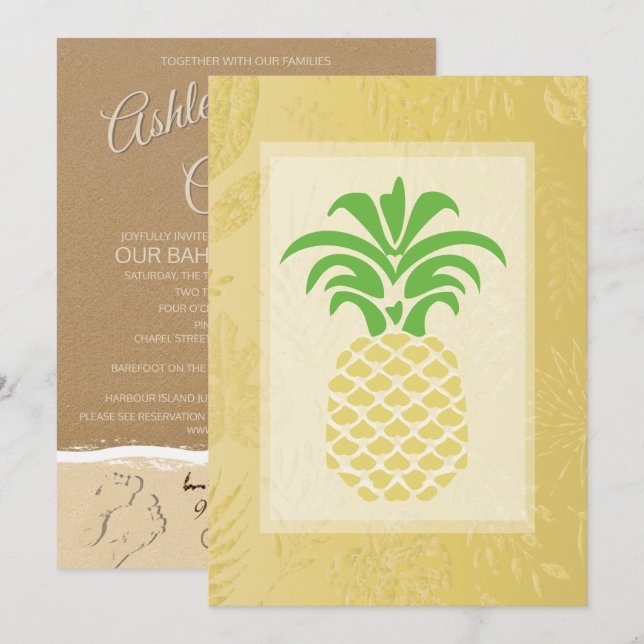 Coeurs d'ananas tropicaux Invitations de mariage (Devant / Derrière)
