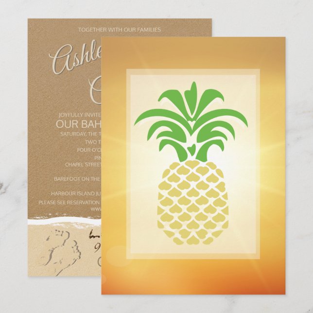 Coeurs d'ananas tropicaux Invitations de mariage (Devant / Derrière)