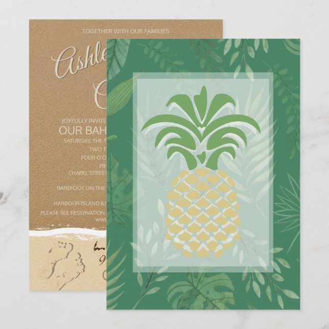 Coeurs d'ananas tropicaux Invitations de mariage (Devant / Derrière)