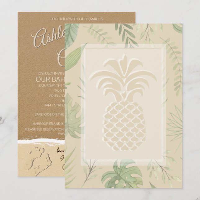 Coeurs d'ananas tropicaux Invitations de mariage (Devant / Derrière)