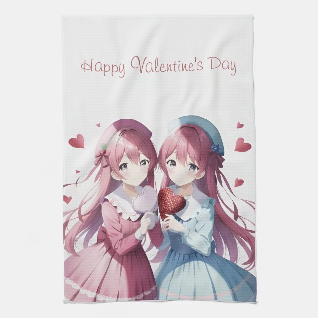 Coeurs d'Anime Serviette de cuisine Saint Valentin (Vertical)