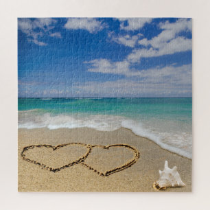 Coeurs Dans Sand Beach Jigsaw Puzzle