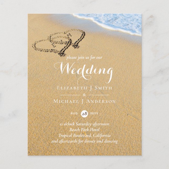 Coeurs dans Sand Tropical Beach Ocean Mariage Budg (Devant)
