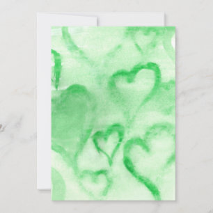 Coeurs d'aquarelle verte Invitation blanche