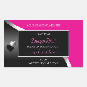 Coeurs d'argent chaud rose noir Wavy Étiquettes de