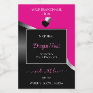 Coeurs d'argent chaud rose noir Wavy Étiquettes de