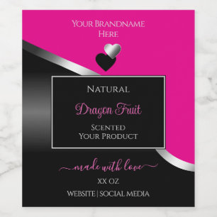 Coeurs d'argent chaud rose noir Wavy Étiquettes de