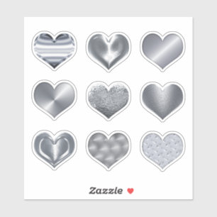 Coeurs d'argent Faux Metallic Set 9 Love Sticker