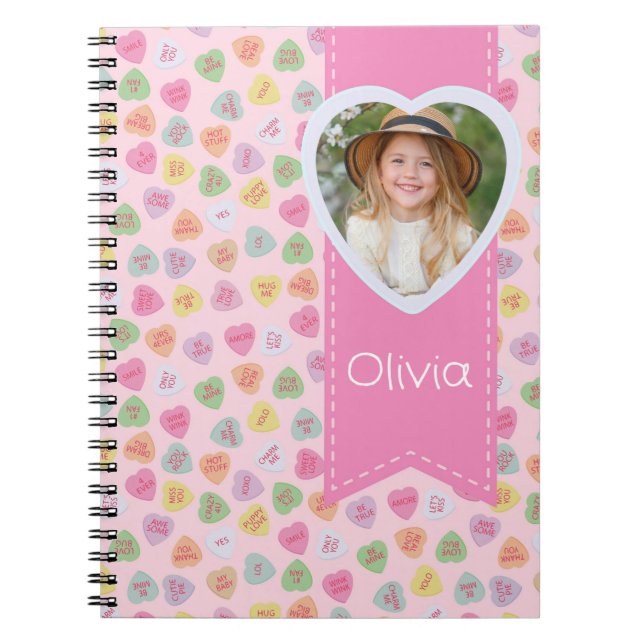 Coeurs de bonbons rose Photo Carnet spiral (Devant)