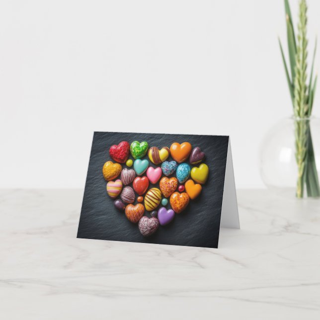 Cœurs de bonbons sur fond sombre Carte de vœux de  (Devant)