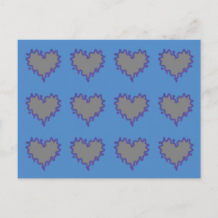 Coeurs de bord gris sur carte postale bleue