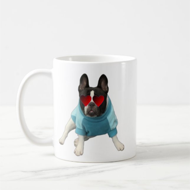 Coeurs de Bulldog Français mignon Aimer Mug Bleu (Gauche)