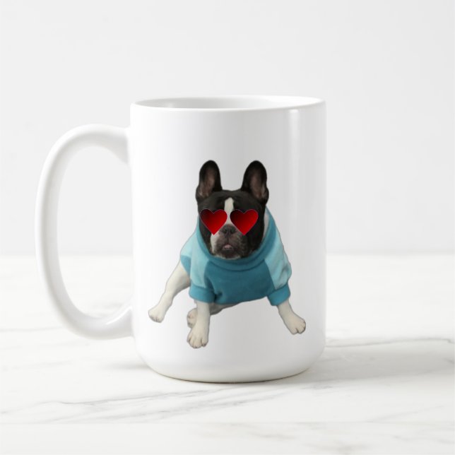Coeurs de Bulldog Français mignon Mug rouge bleu (Gauche)