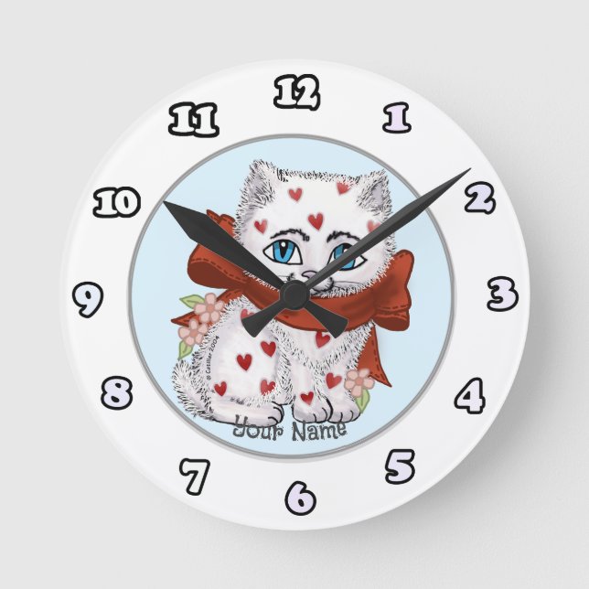 Cœurs de chaton blanc  horloges (Recto)