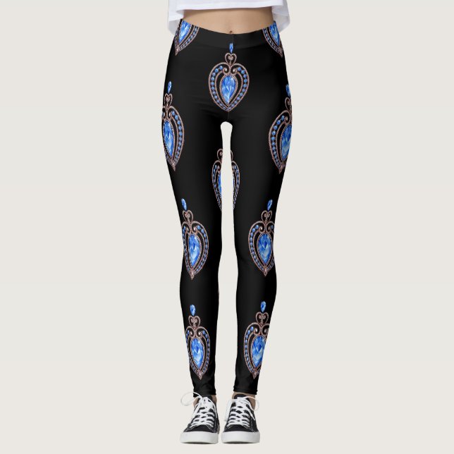 Coeurs de diamant bleu Leggings (Devant)