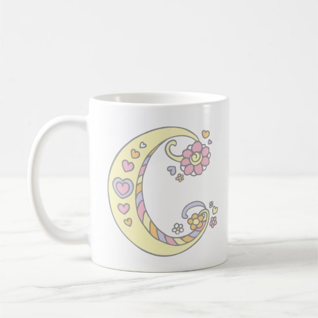 Coeurs de Monogramme C décoratif et mug de fleurs (Gauche)