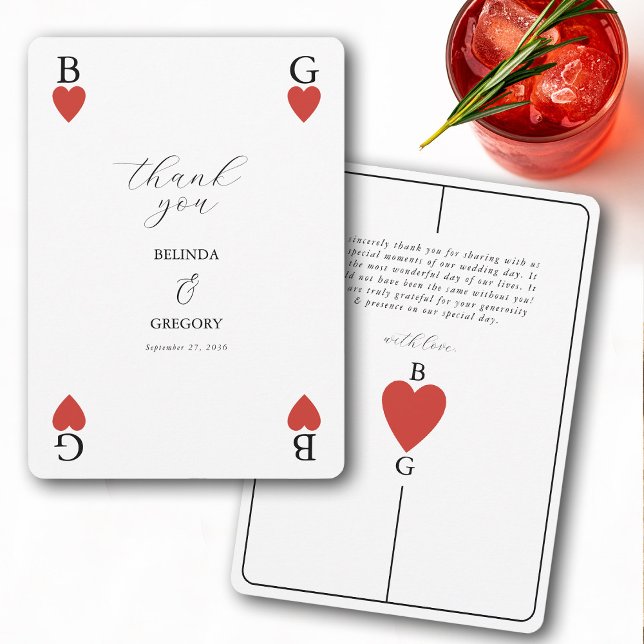 Coeurs de monogramme jouer carte Mariage Merci (Monogram Hearts Playing Card Wedding Thank You)