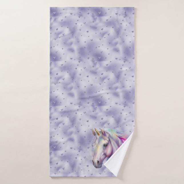 Coeurs de Parties scintillant de licorne violette (Serviette de bain)