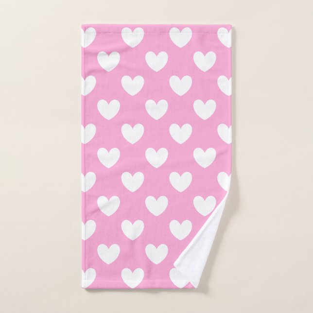 Coeurs de polka blanc sur Cotton Candy rose (Serviette à main)