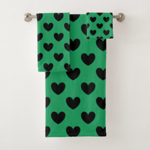 Coeurs de polka noir sur Kelly green