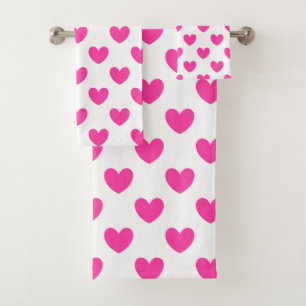 Coeurs de polka rose Fuchsia sur blanc