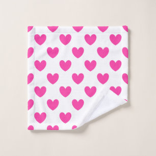 Coeurs de polka rose Fuchsia sur blanc