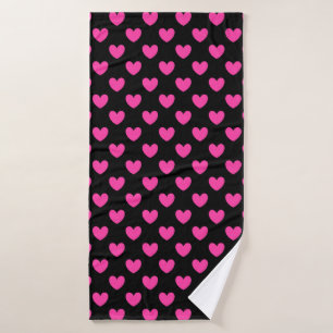 Coeurs de polka rose Fuchsia sur noir