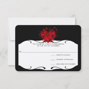 Cœurs de Roses Rouges et Papillons sur RSVP Noir