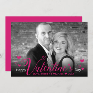 Coeurs de script rose chic Photo noir blanc modern