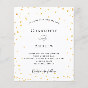 Coeurs d'or budget faire-part de mariage blanc