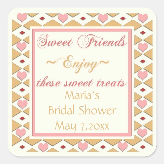 Coeurs d'or rose Diamants Bonbons Stickers Buffet (Devant)