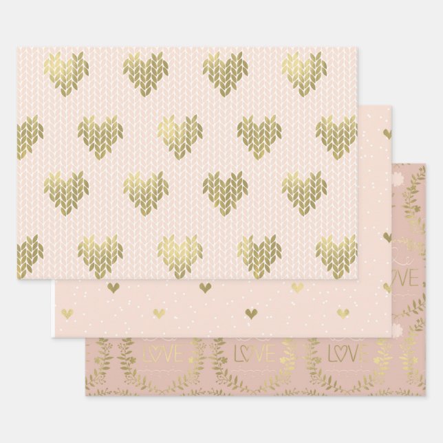 Coeurs d'or rose Love Wrapping feuilles de papier (Lot)