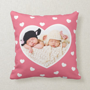 Coeurs doux Coussin photo personnalisé / Rose
