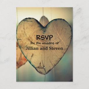 Coeurs en bois rustique - Carte postale RSVP