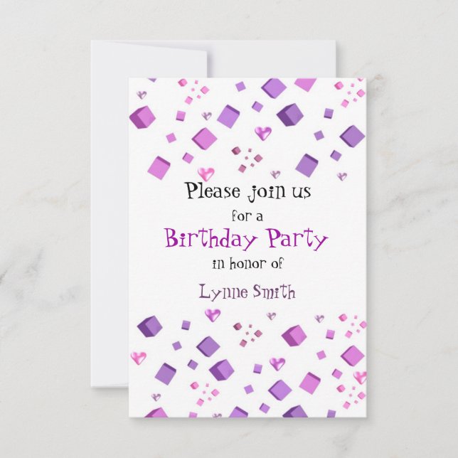 Coeurs et cubes Invitation d'anniversaire (Devant)