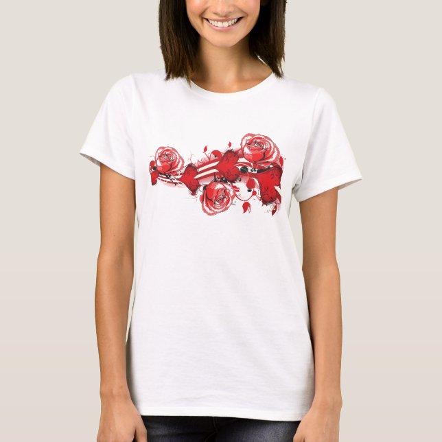 coeurs et dames grunges de T-shirt de roses (Devant)