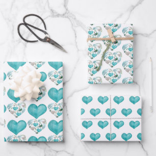 Coeurs Et Feuilles D'Aquarelle Bleu
