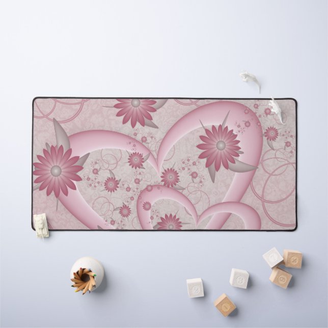 Cœurs et fleurs abstraits roses Amour Art fractal (Tableau pour enfants)