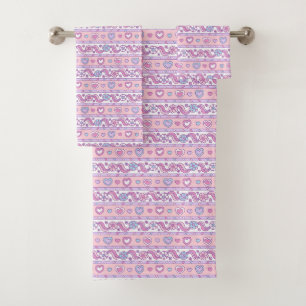 Coeurs et fleurs doodle motif rose violet