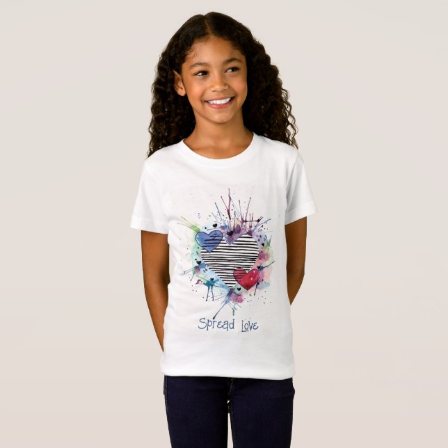 Coeurs Et Lavages Mignons En T-Shirt Aquarelle (Devant entier)
