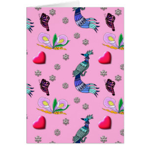 Coeurs et paons - roses et plaisir cyan