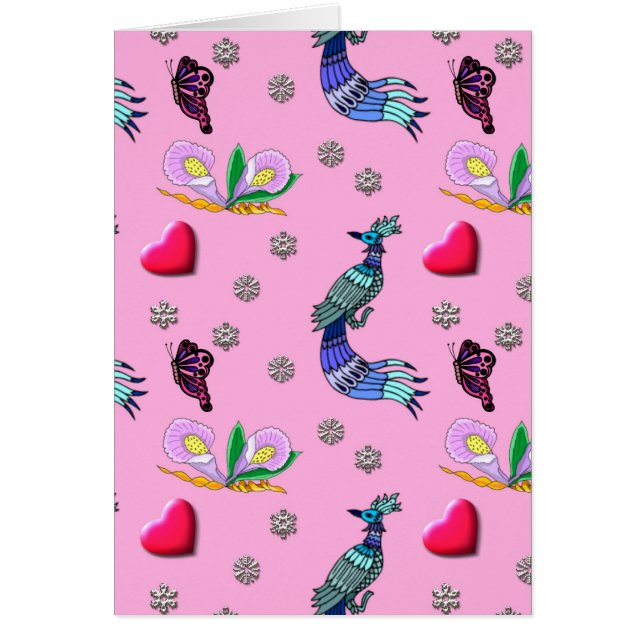 Coeurs et paons - roses et plaisir cyan (Devant)