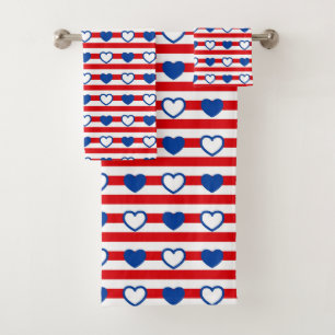 Coeurs et rayures rouges blancs et bleus