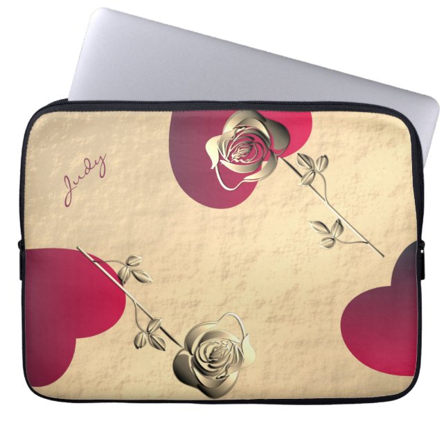 Coeurs et Roses sur le sac électronique Rose Gold (Devant)