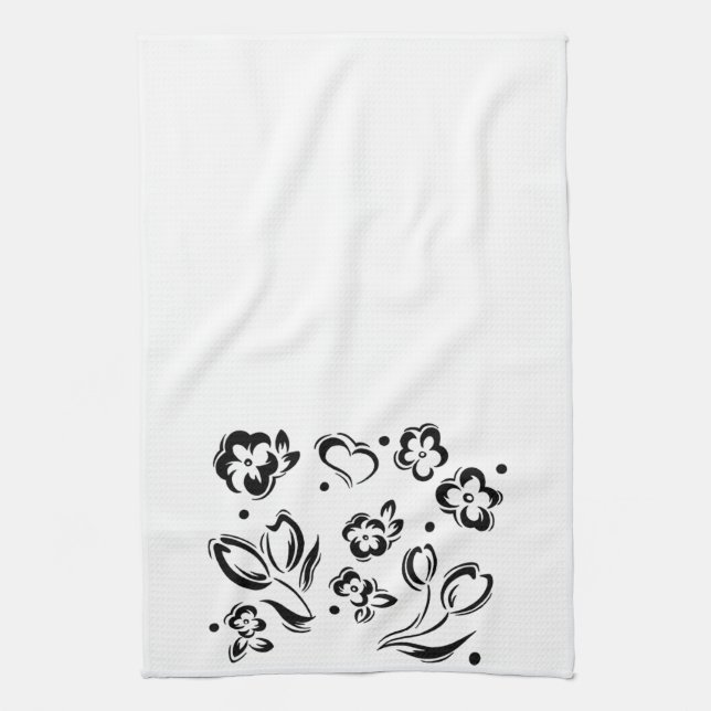 Coeurs et serviette de plat noirs et blancs de (Vertical)