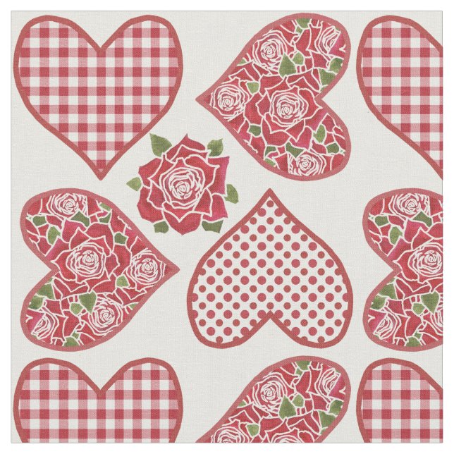 Coeurs et tissu romantiques de motif de roses (Fermer)