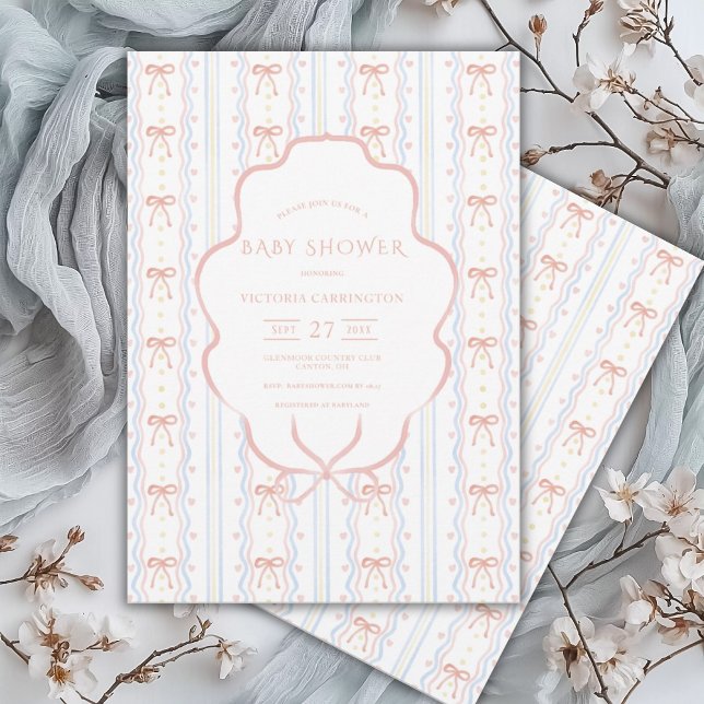 Coeurs et vaches Invitation Baby shower Vintage (Créateur téléchargé)