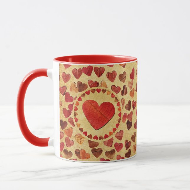 Coeurs Feuilles Automne Sur Vieux Papier Mug (Gauche)